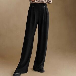 NWT Sezane Woman Black Loulou Trousers Cotton Bamboo High Waist Dress Pants 14